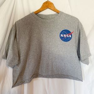 Grey NASA Crop Top T Shirt